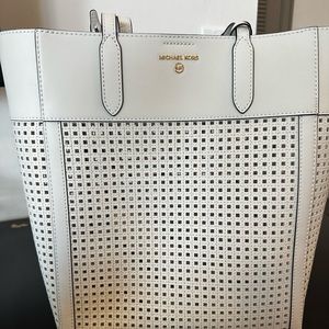 Michael Kors White Sinclair Large Perforated Leather Tote Bag